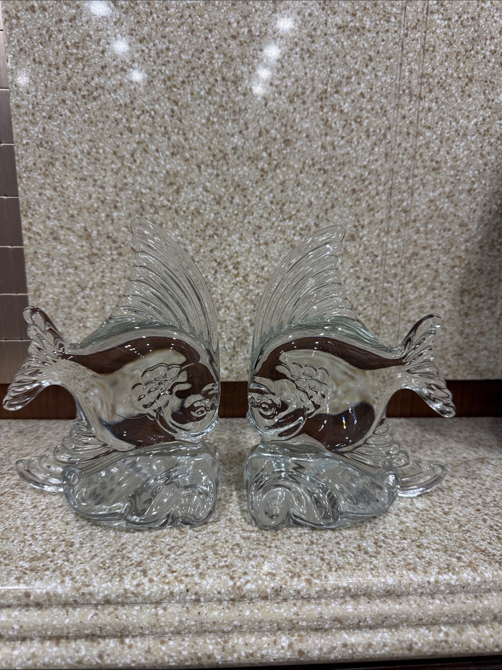 Heisey Glass Angel Fish Bookends Pair